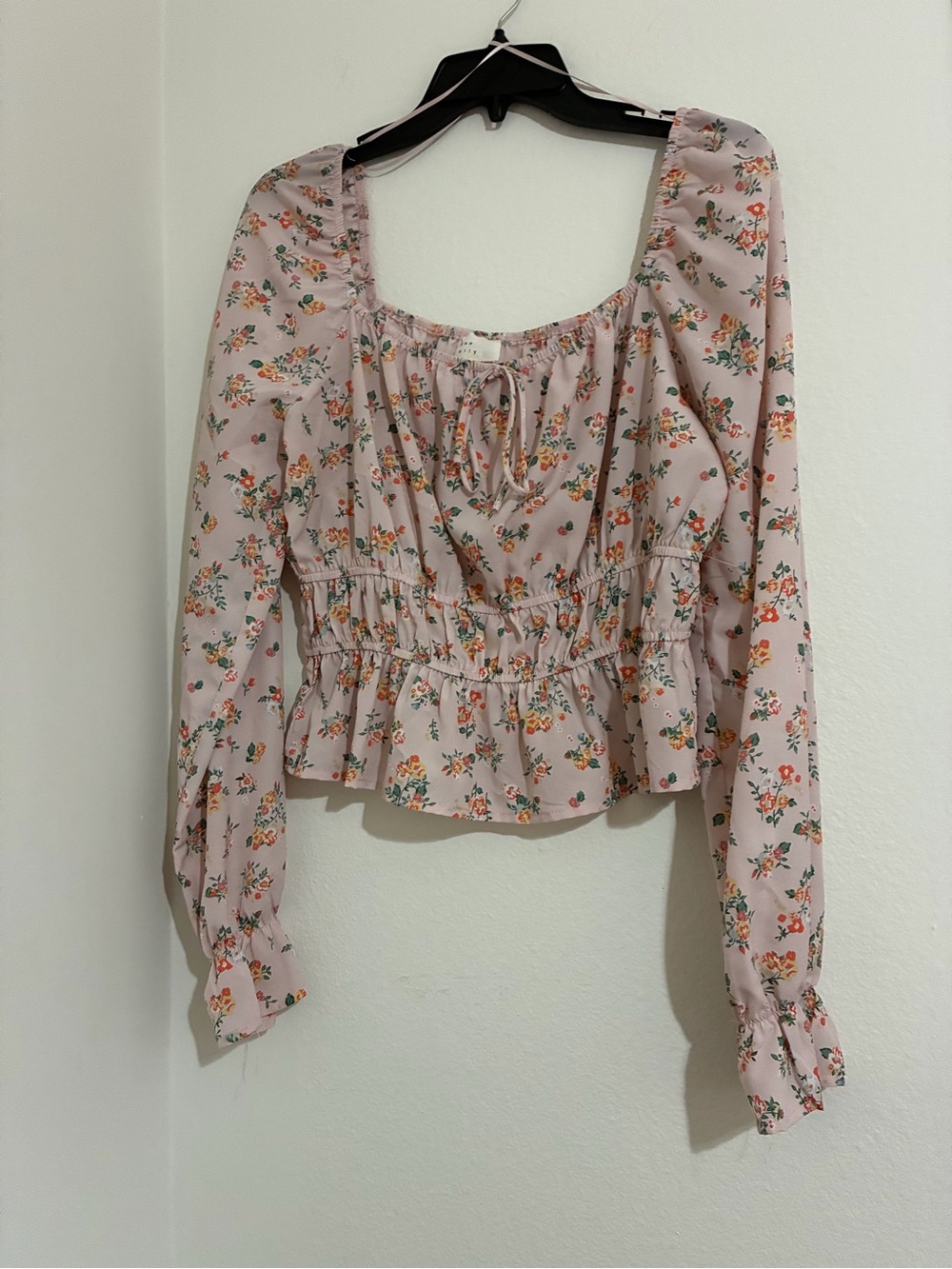 Smocked Peplum Floral Blouse in Light Pink